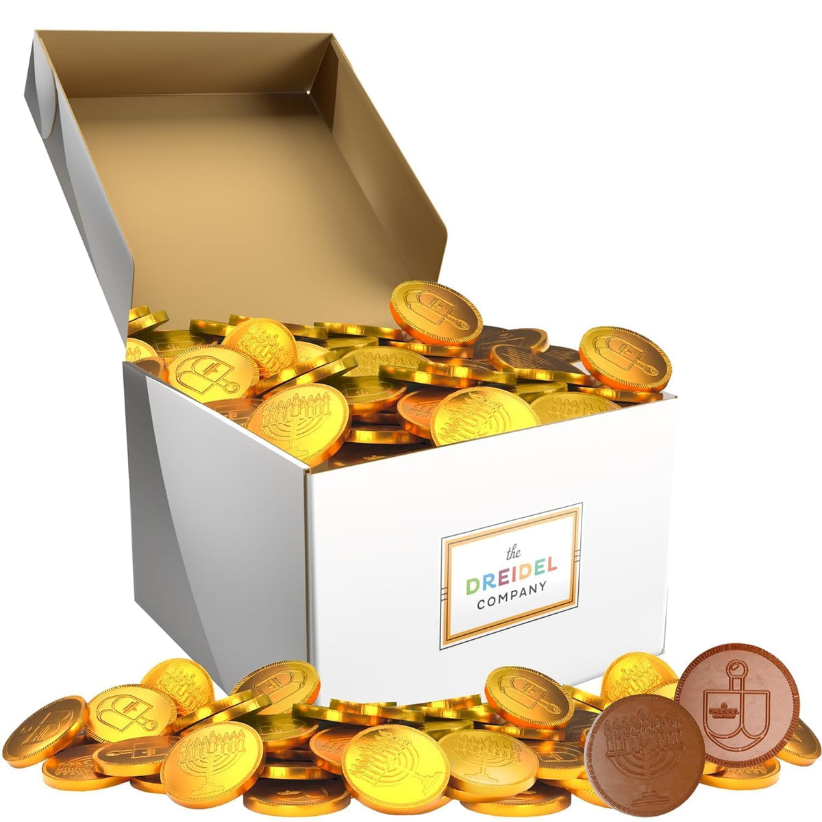 The Dreidel Company 5-Pounds Bulk Hanukkah Chocolate Gelt, Nut-Free, Belgian Milk Chocolate Coins, with Menorah and Dreidel Design Kosher Chanukah