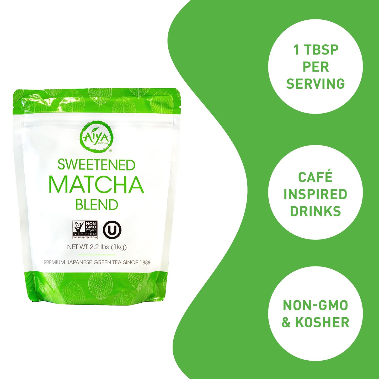 Aiya Sweetened Matcha Blend Powder - Matcha Latte Powder With Antioxidant-Rich Japanese Green Tea & Pure Cane Sugar - Ideal for Smoothies, Lattes