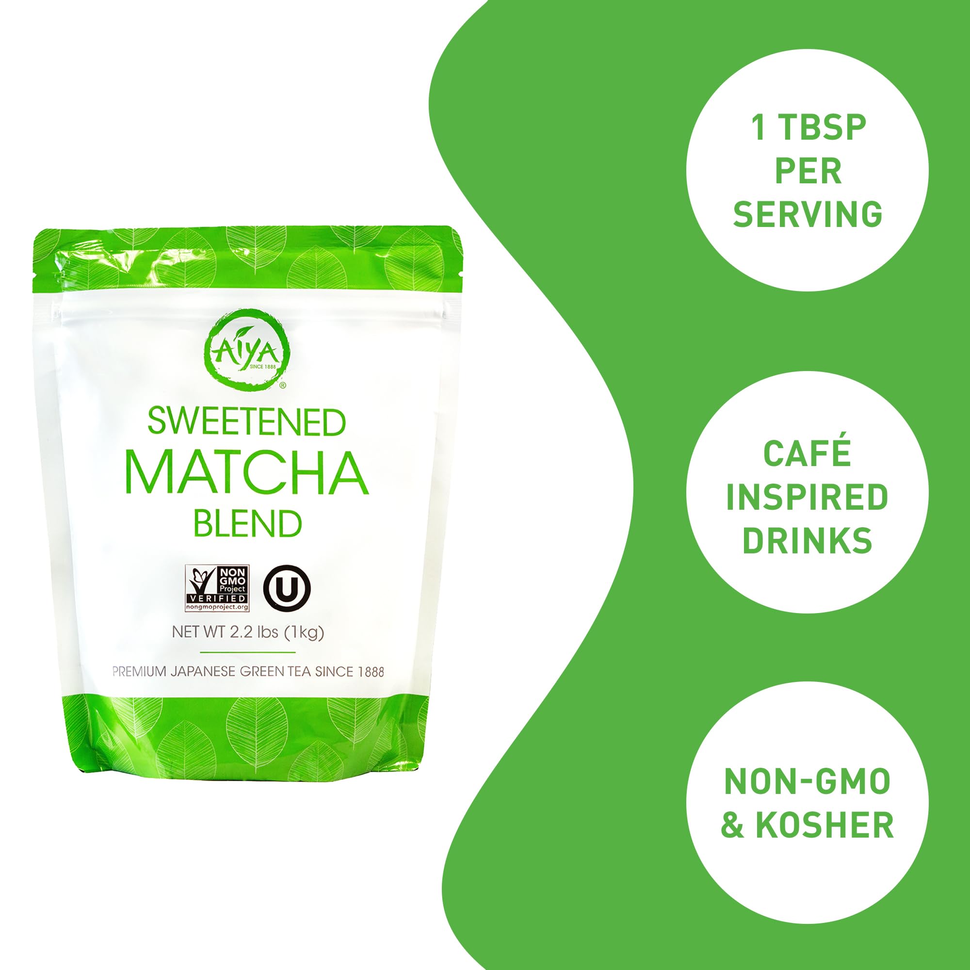 Aiya Sweetened Matcha Blend Powder - Matcha Latte Powder With Antioxidant-Rich Japanese Green Tea & Pure Cane Sugar - Ideal for Smoothies, Lattes