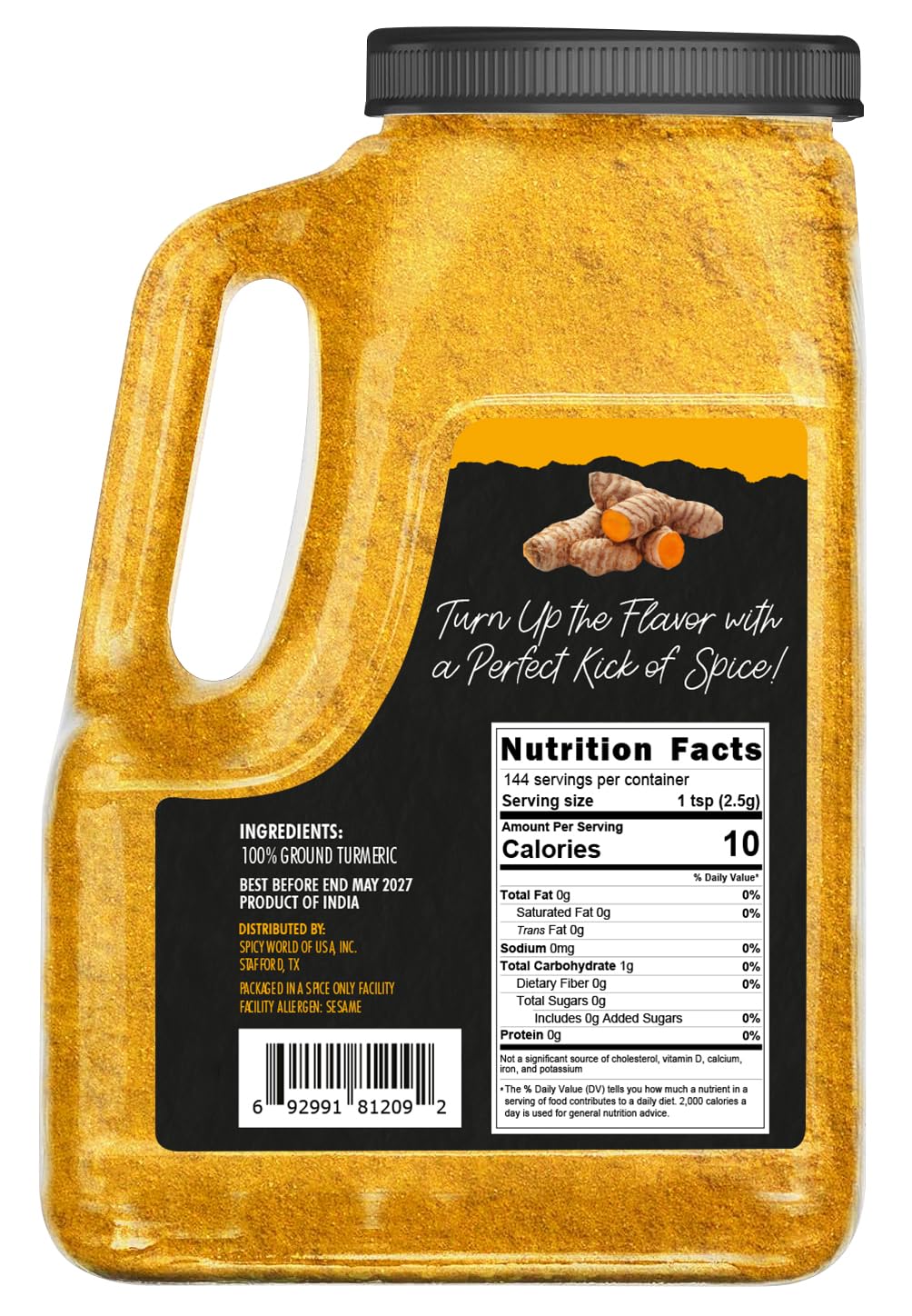 Spicy World Turmeric Powder 5 LB Jar - Gluten Free, Bulk Turmeric with Curcumin, Ground Haldi Spice for Cooking, Pure Curcuma Longa, Non-GMO
