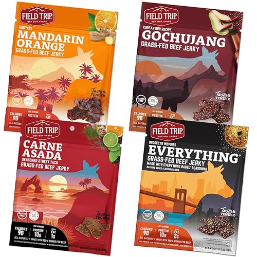 Field Trip Grass Fed Beef Jerky Variety Pack, Healthy Gluten Free Snacks, All Natural, Paleo-Friendly Meat Snacks with No Nitrates, Low Carb, High