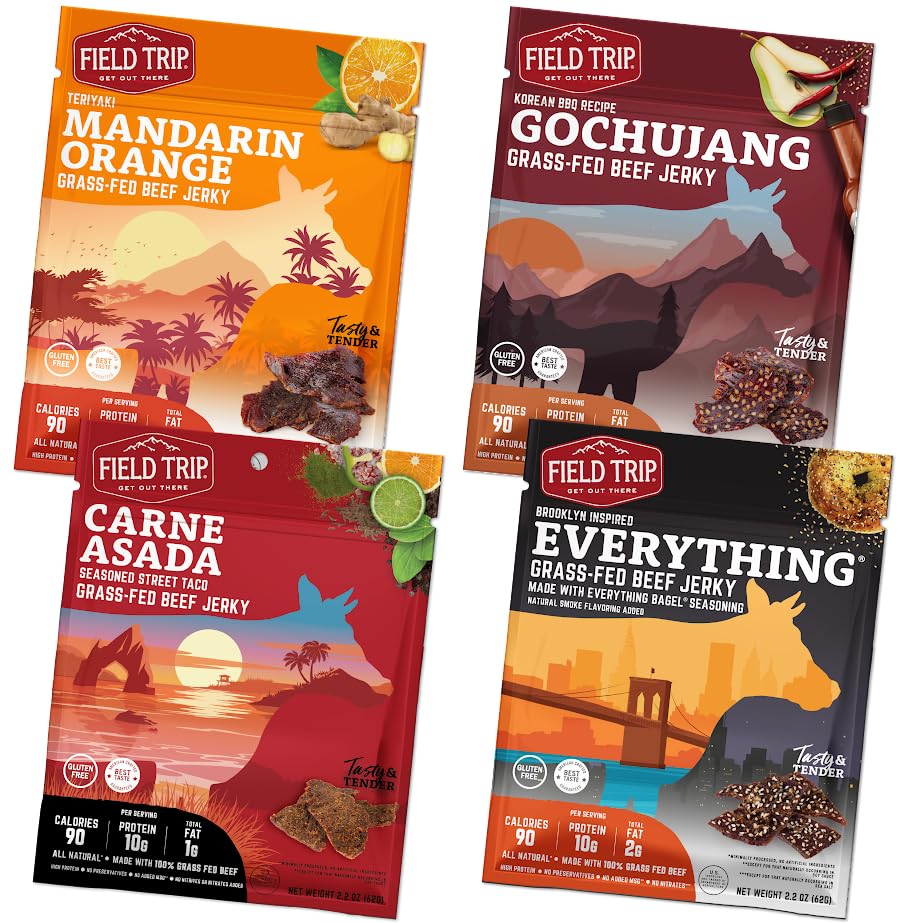 Field Trip Grass Fed Beef Jerky Variety Pack, Healthy Gluten Free Snacks, All Natural, Paleo-Friendly Meat Snacks with No Nitrates, Low Carb, High