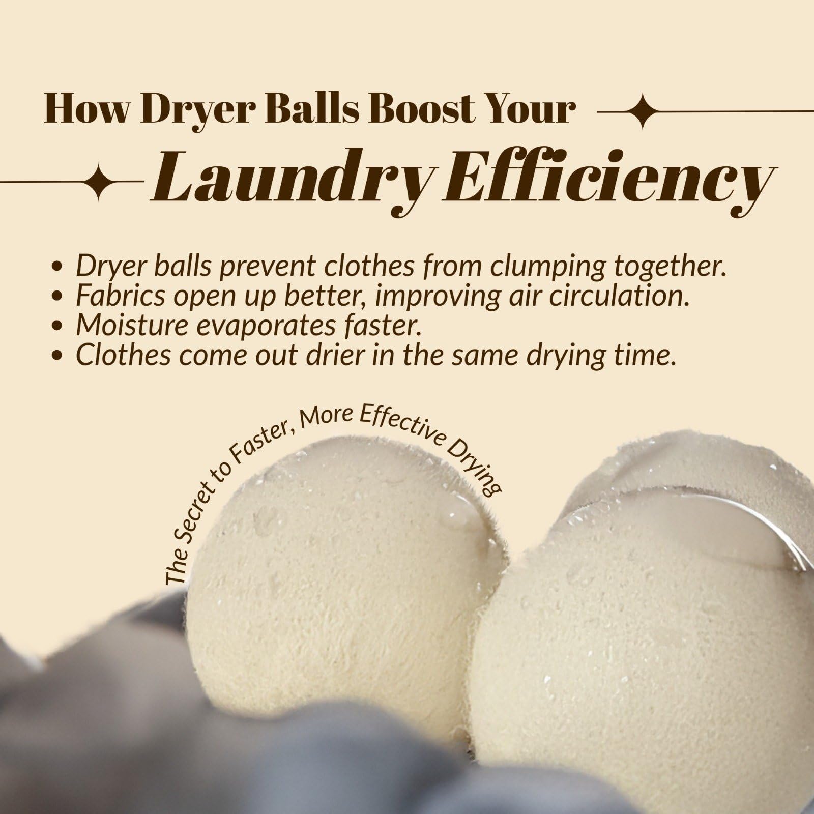 Ewela 100% Natural Merino Wool Dryer Balls, Set of 3, Reusable Chemical-Free Fabric Softener, Natural White, 7-8 cm Diameter