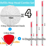 4 Pack Spin Mop Replacements Heads Compatible for O ceda EasyWring 1 Tank System, Microfiber Mops Head Refills , 1 Triangle Head Base and 30-58in
