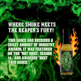 Hellfire Hot Sauce Devil’s Blend - Fire-Roasted Carolina Reaper Salsa Verde Gourmet Hot Sauce, Featured on Hot Ones TV Show, 5 oz.