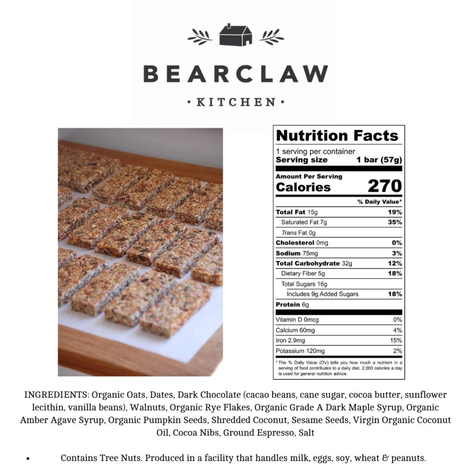 Bearclaw Kitchen Chocolate Hour Granola Bar | Dark Chocolate, Rye Flakes, Walnuts, Hint of Espresso | Simple Ingredients, Freshly Baked (2 Ounce)