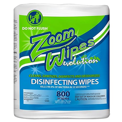 Zoom Wipes Gym Cleaning Wipes Refill - 4 Rolls (800 Wipes 3200 Total) - Commercial Disinfecting Surface Wipes for Fitness, Office, Schools