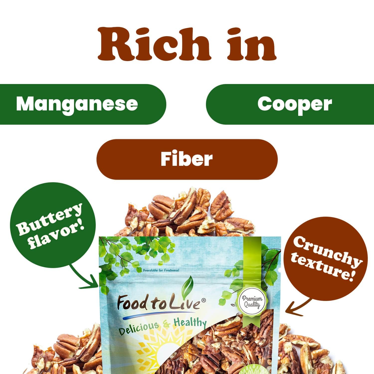 Food to Live Pecan Pieces, 4 Pounds - Chopped Raw Pecan Nuts, Unsalted, Unroasted, Shelled, Kosher, Vegan, Sirtfood, Bulk. Good Source of Iron