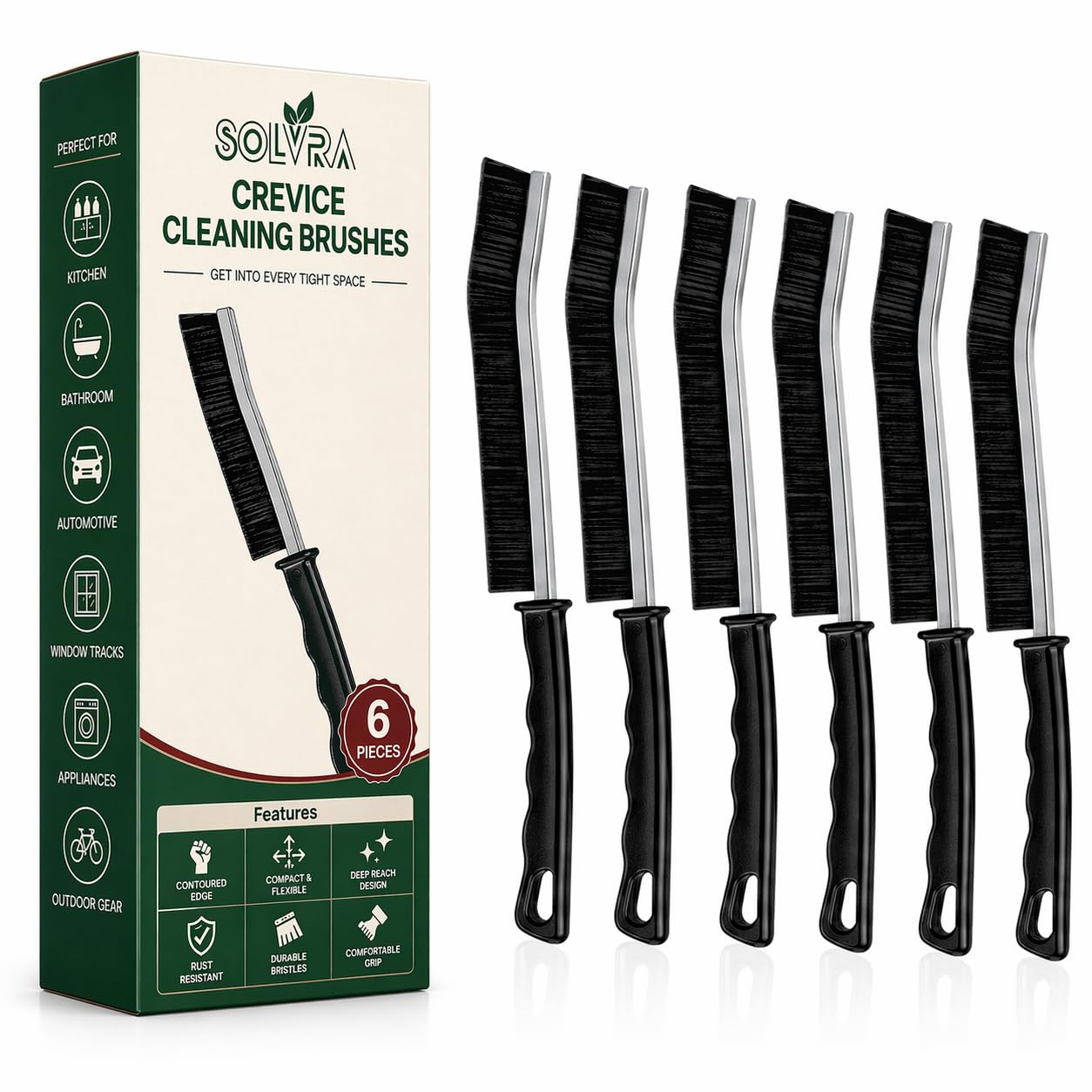 Crevice Cleaning Brush Set - 6Pcs Hard Bristle Cleaning Tools for Grout, Tile Floors, Gaps & Narrow Spaces - Small Grout Scrub Brush for Cleaning