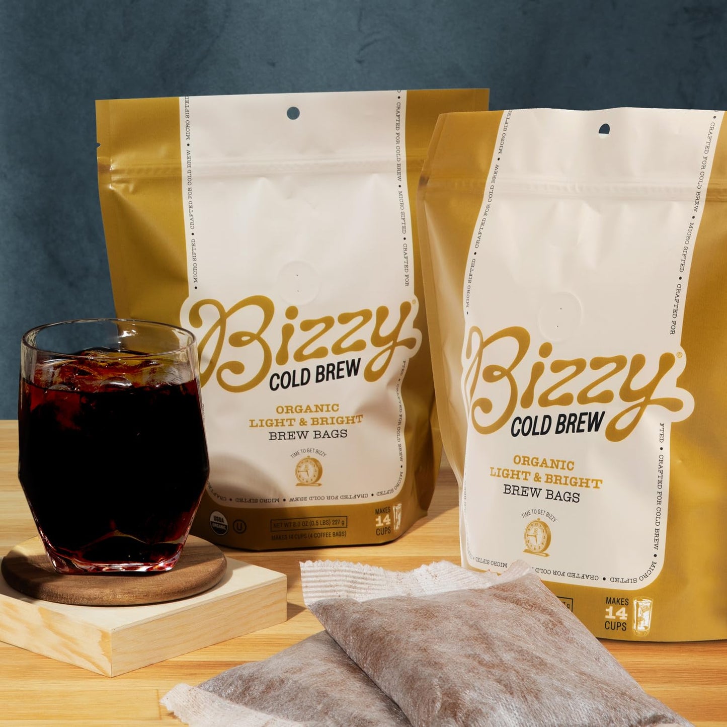 Bizzy Organic Cold Brew Coffee | Light & Bright Blend | Coarse Ground Coffee | Light Roast | Micro Sifted | Specialty Grade | 100% Arabica | Brew Bags