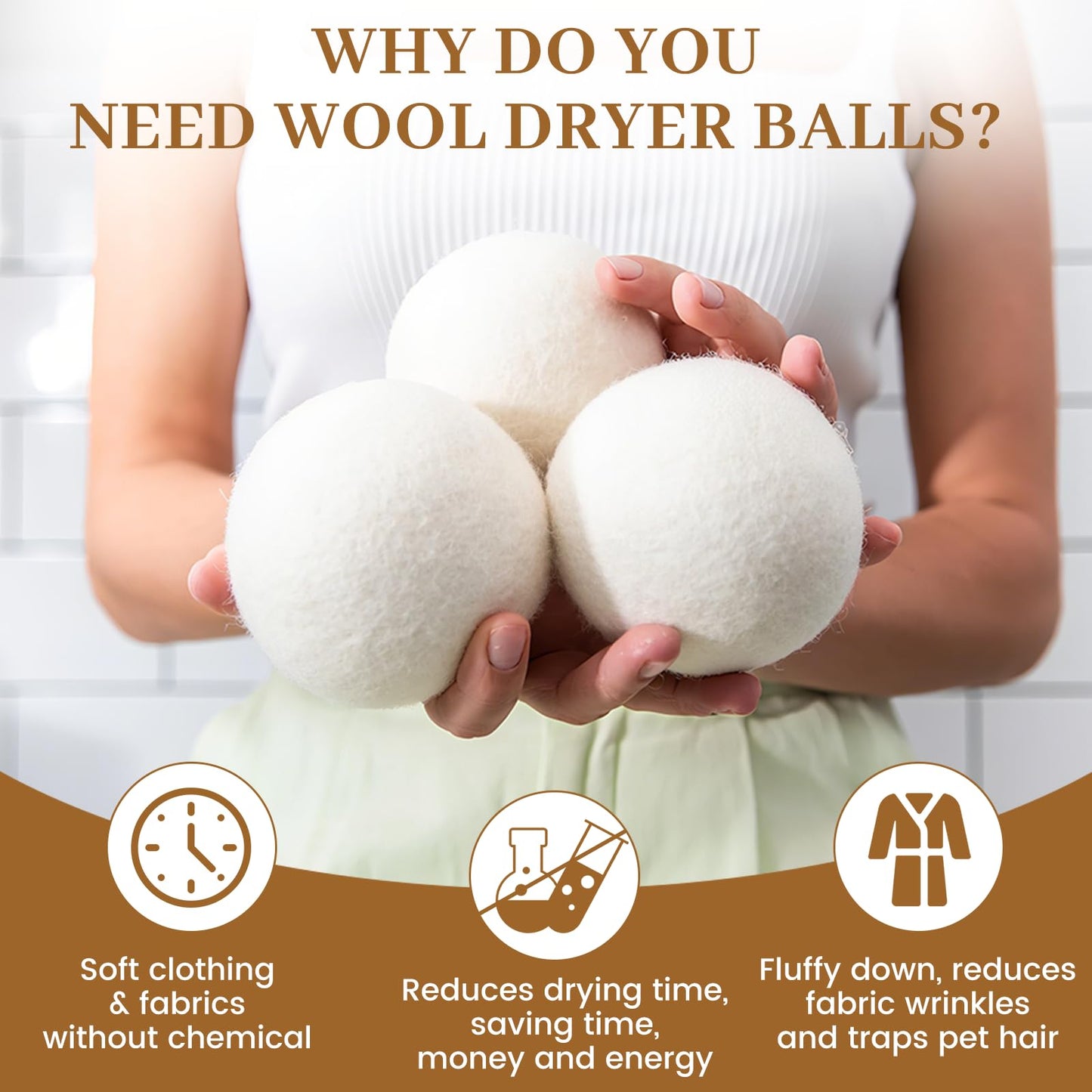 Wool Dryer Balls Handmade 3 Pack XL, Laundry Dryer Lint Balls, Reusable New Zealand Wool Natural Fabric Softener Essentials, Replace Dryer Sheets