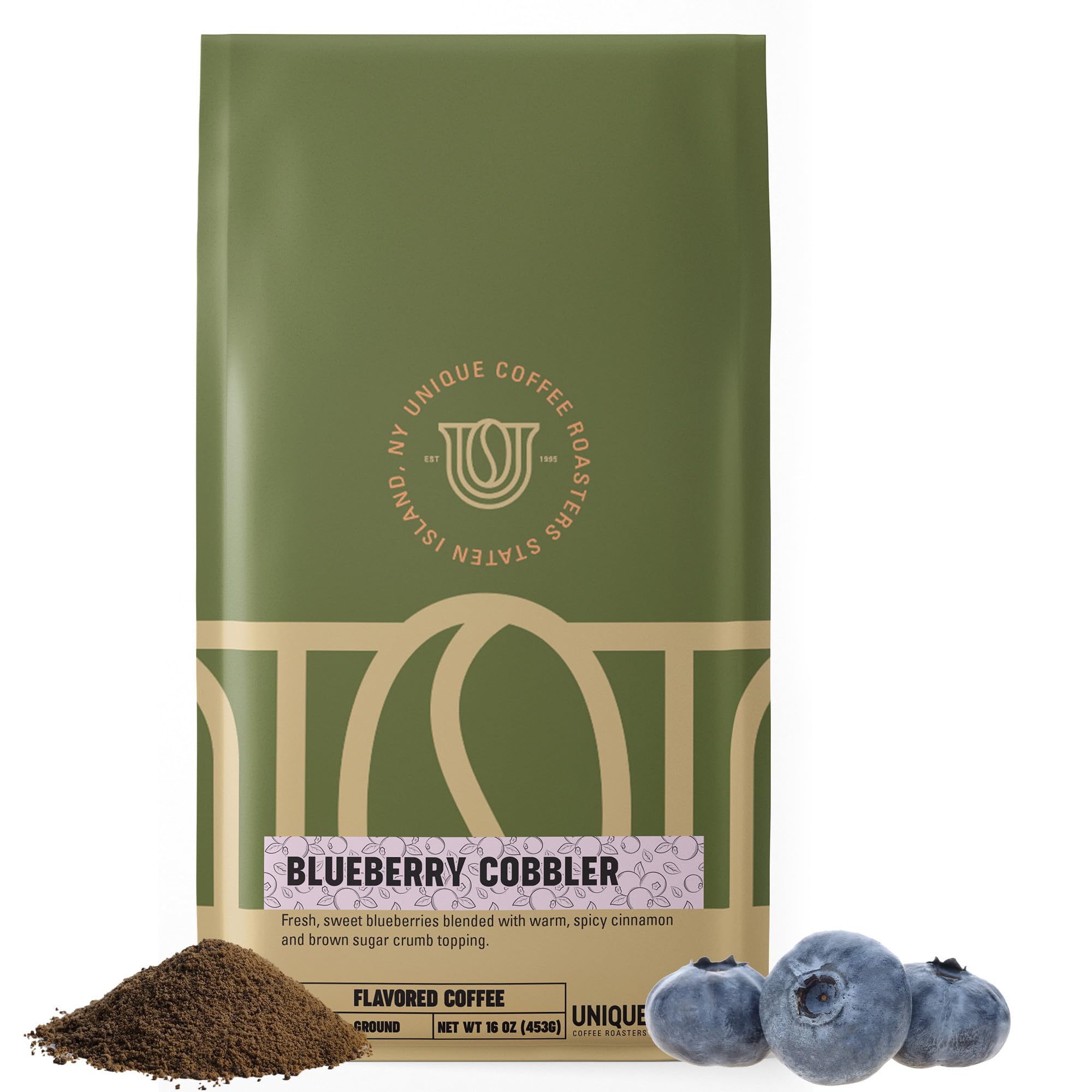 Blueberry Cobbler Flavored Ground Coffee, 1 LB (16 oz) bag, Medium Roast, 100% Arabica Premium Quality Flavor