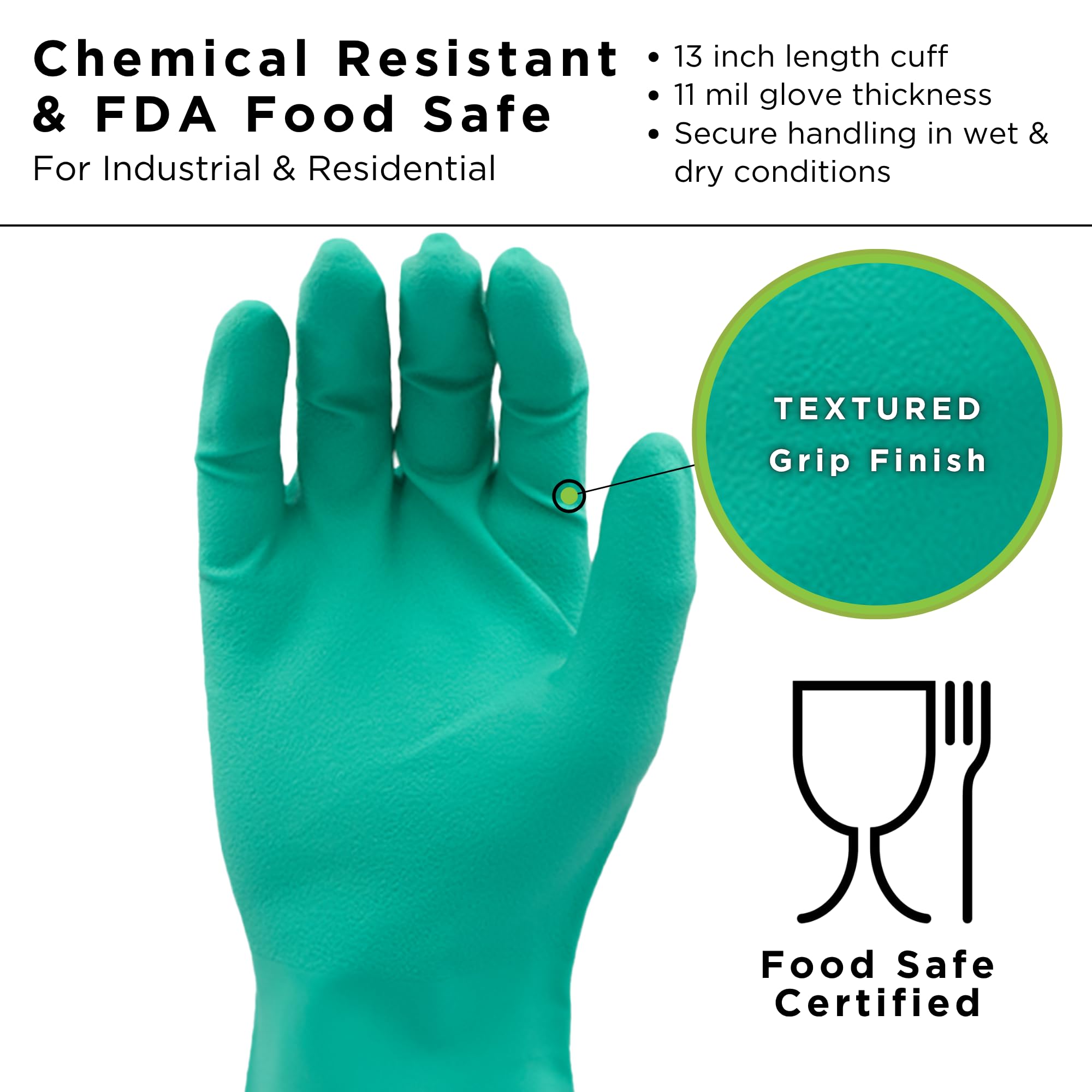 SHOWA 717 Chemical Resistant Gloves, 11-mil Nitrile Gloves, 13-inch Extended Gauntlet, Bisque Grip, Unlined & Unsupported, CE Cat III & Food Safe