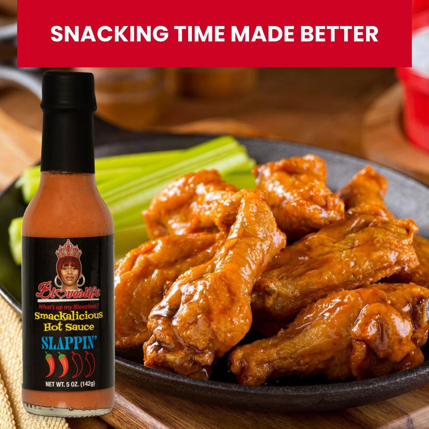 Bloveslife Smackalicious Ghost Pepper Hot Sauce 5 Oz - Vegan Organic Vinegar-Flavored Sauce, Low-Sodium, Low-Fat, All-Natural Slappin' Sauce