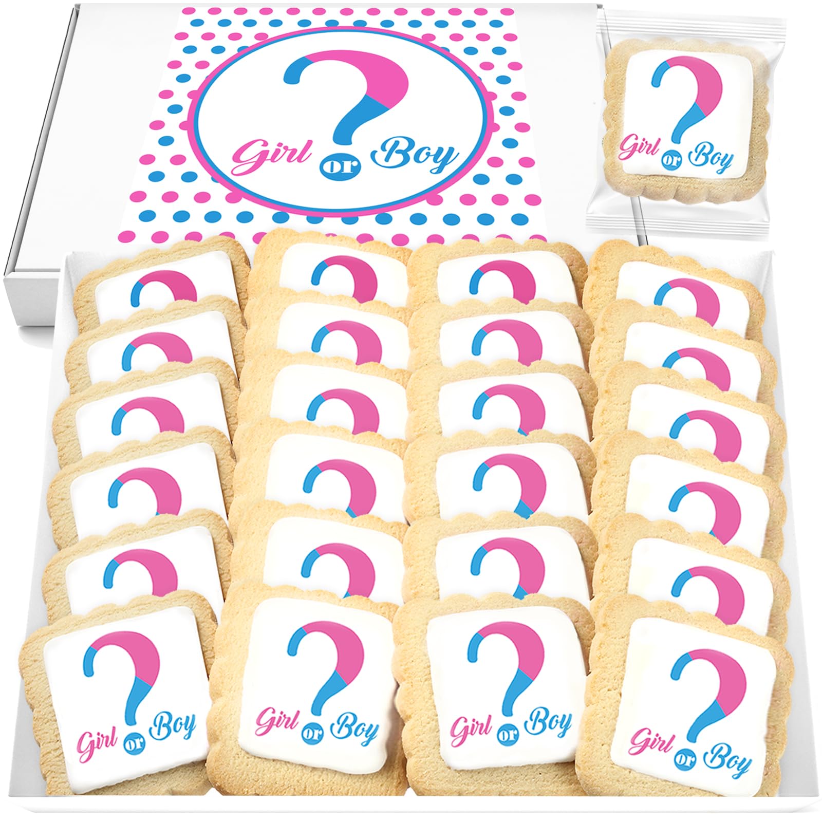 Baby Gender Reveal Cookies INDIVIDUALLY WRAPPED 24 PACK Party Favors Candy Dessert Table Buffet Food gift Treats
