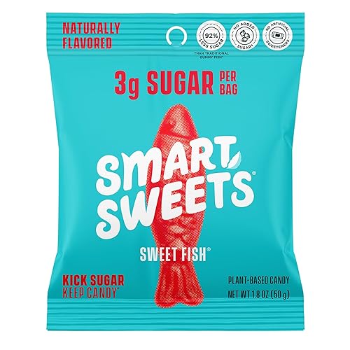 SmartSweets Sweet Fish, Candy With Low Sugar 3g, Low Calorie 90, Net Carb 12, Plant Based, Gluten Free, No Artifical Colors or Sweeteners 1.8 Oz Bags