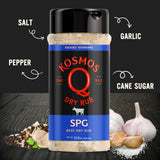 Kosmos Q SPG BBQ Dry Rub, Bold Salt Pepper Garlic Blend with Organic Cane Sugar, BBQ Seasoning for Brisket, Chicken, Steak, Ribs, Pork, Seafood