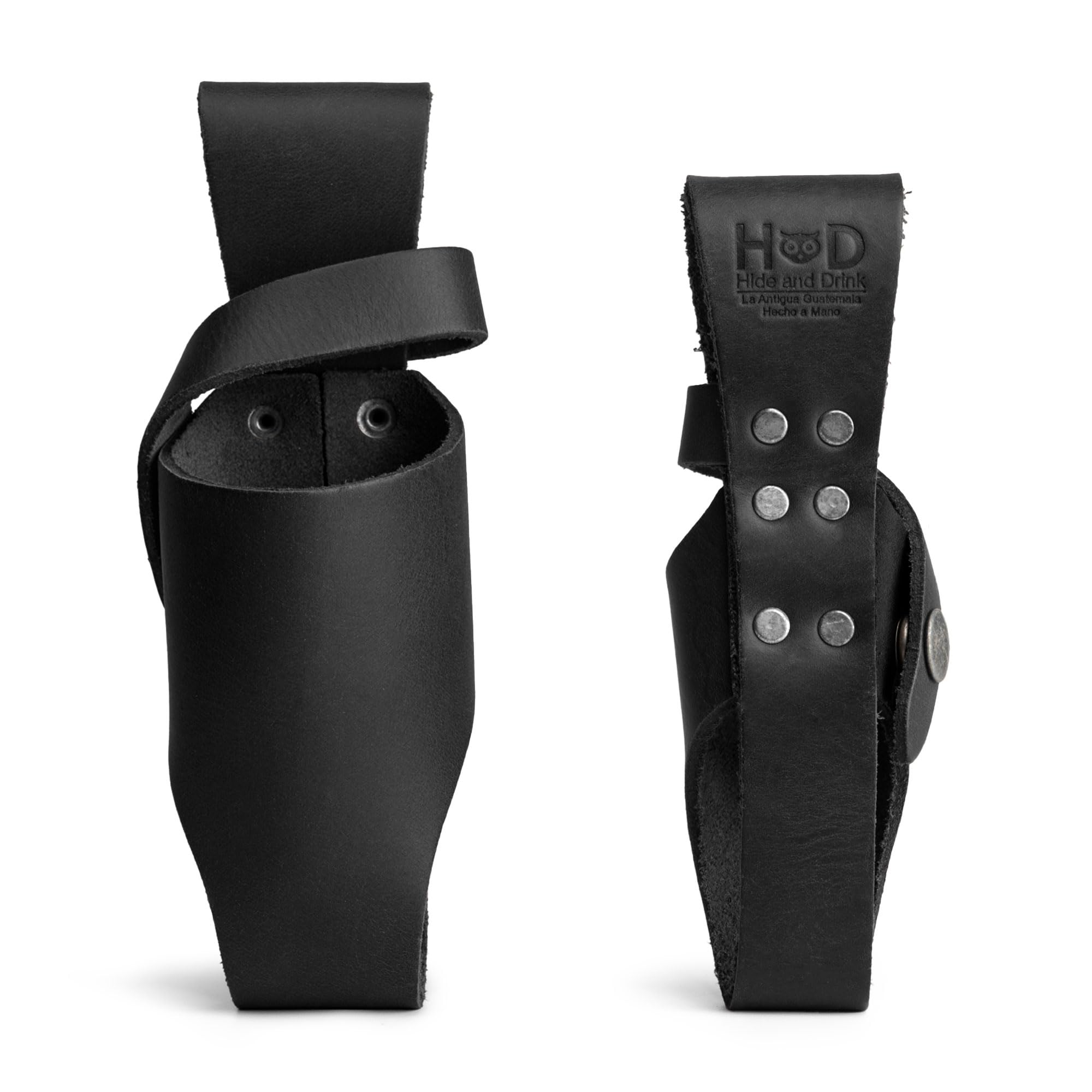 Hide & Drink, Set of 2 Hot Sauce Holsters 5oz & 2oz Bottle Belt Sheath, Compatible with Tobasco Cholulah Sriracha Hot Sauce, Bottle Holder, Full Grain