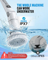 Cordless Electric Spin Scrubber, 4 Angles with 8 Replaceable Brush Heads, Adjustable Handle 3 Speeds with LED Display-90Mins Runtime, IPX7 Waterproof