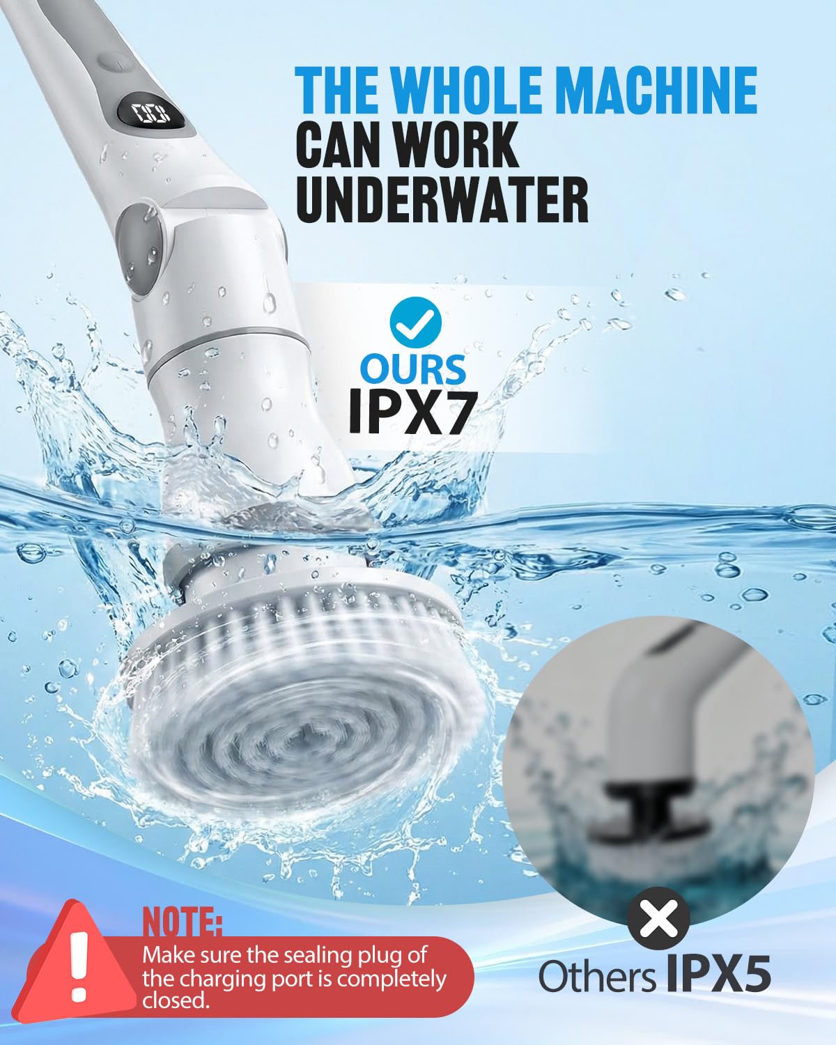 Cordless Electric Spin Scrubber, 4 Angles with 8 Replaceable Brush Heads, Adjustable Handle 3 Speeds with LED Display-90Mins Runtime, IPX7 Waterproof