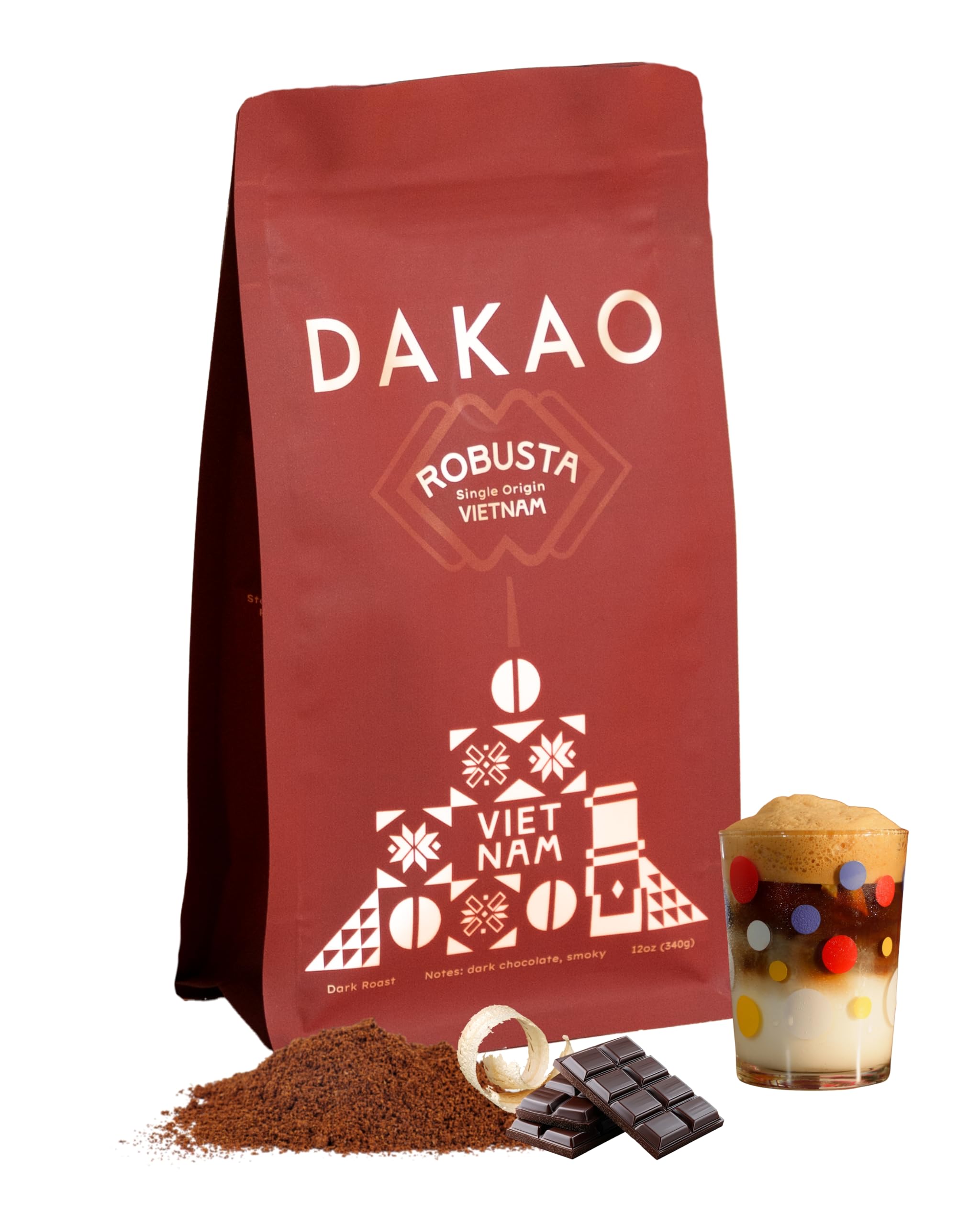 DAKAO COFFEE: Vietnamese Ground Fine Robusta, Dark Roast from Gia Lai Highlands, Honey Processed for Natural Sweetness, Bold Yet Smooth with Chocolate
