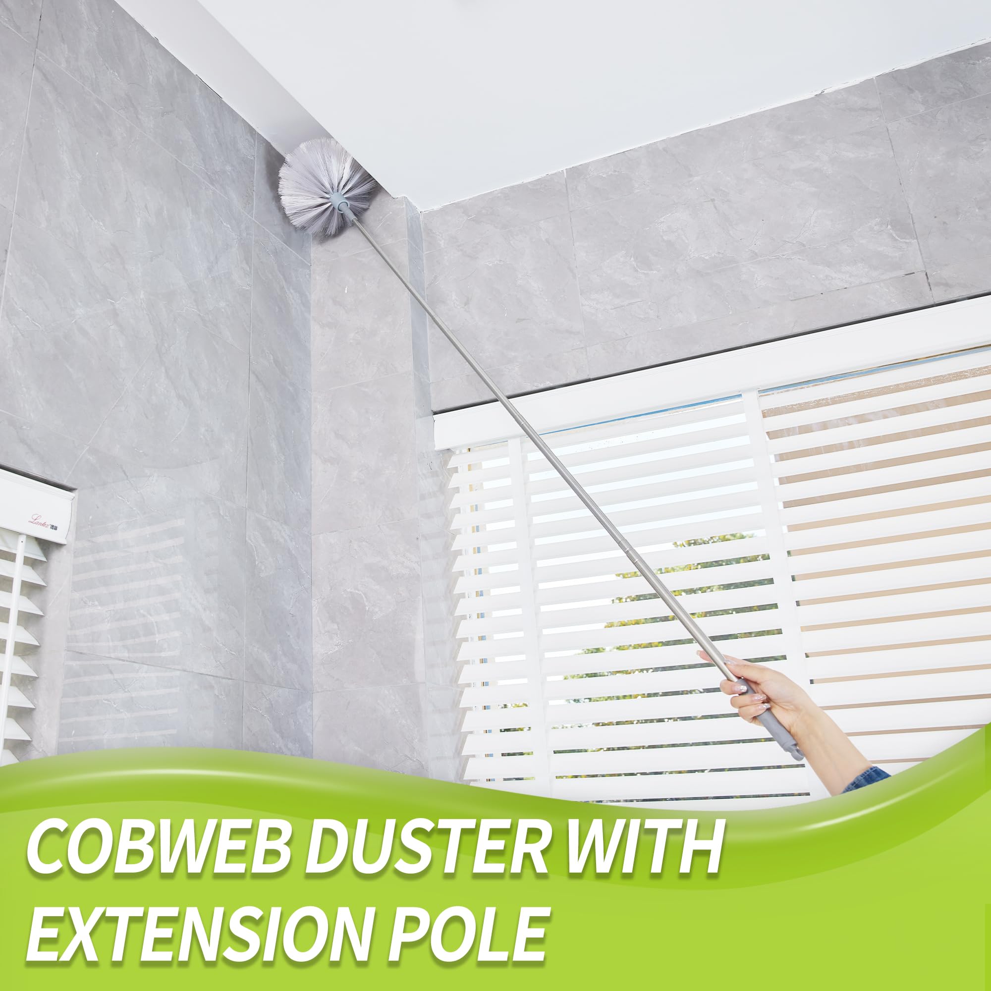 IVYROLL Cobweb Duster with Extension Pole, Spider Web Brush & Ceiling Cleaning Kit, 100" Microfiber Feather Duster Cleaner with Washable Head