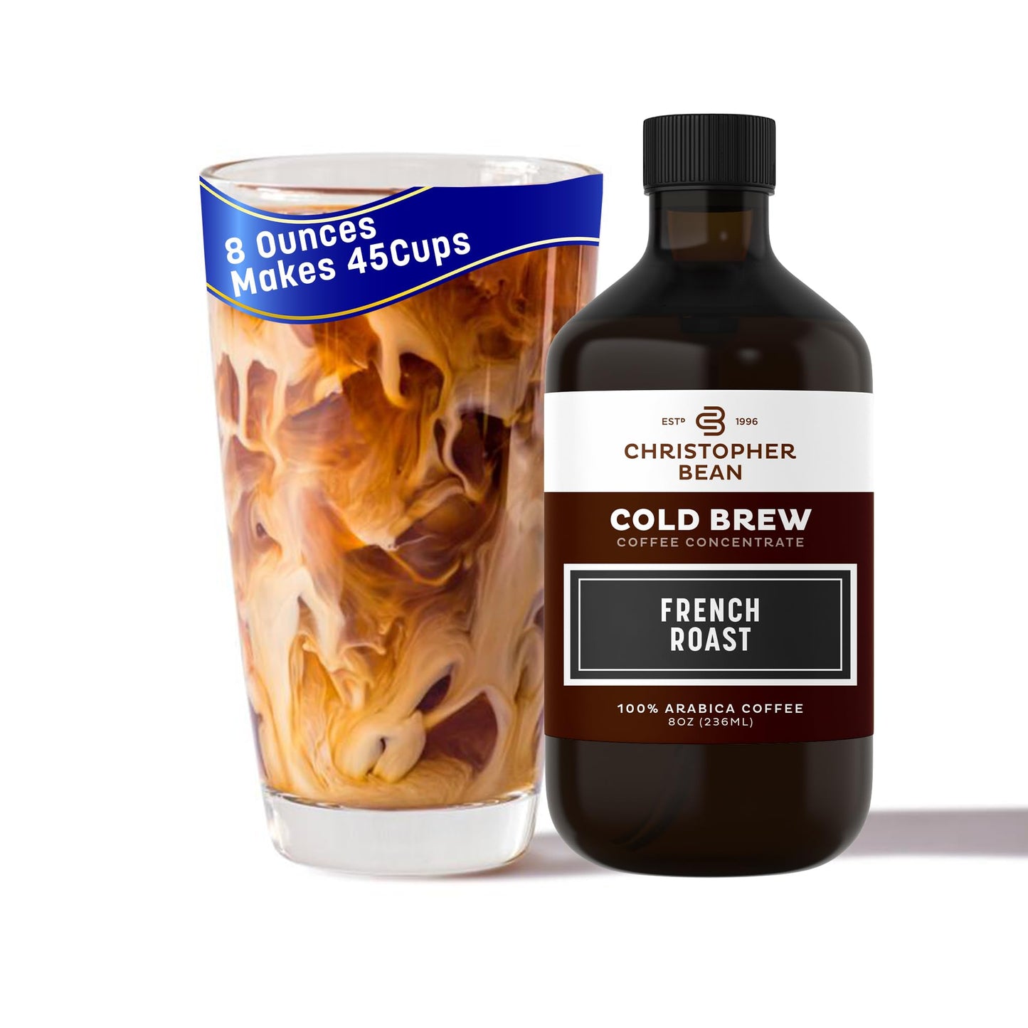 Christopher Bean Hand Crafted French Roast Flavored Coffee - Unsweetened Cold Brew & Iced Instant Coffee Distillate Liquid Java - Vanilla Coffee Beans
