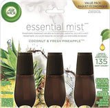 Air Wick Essential Mist Refill, 3 ct, Coconut and Pineapple, Essential Oils Diffuser, Air Freshener