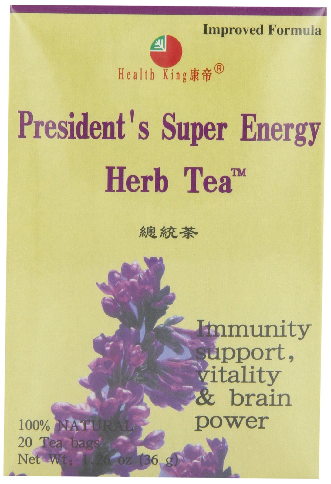 Health King Presidnt Super Energy Herb Tea, Teabags, 20 Count Box
