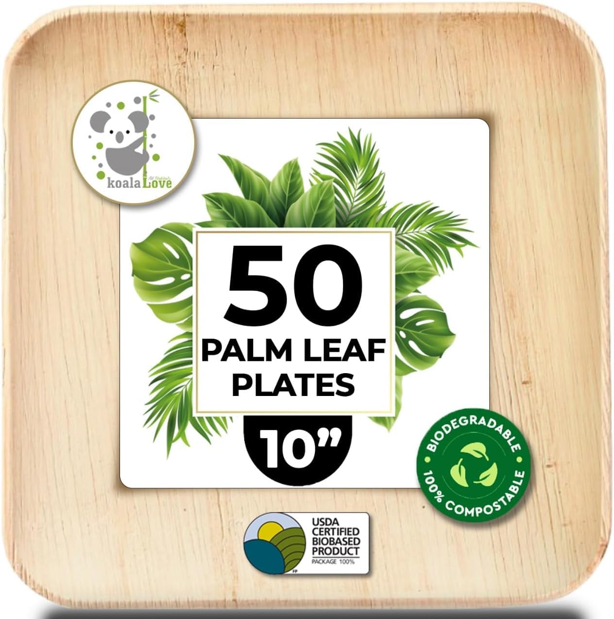 Palm Leaf Plates 10 Inch Bamboo Paper Disposable 50 Bulk Dinner Square Party Plates Event Tableware Eco Biodegradable Compostable Wooden Plate Best