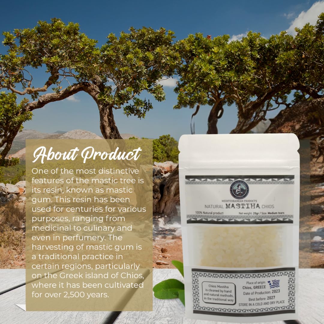 Organic Mastiha Chios 20G - 100% Natural Greek Mastic Gum, Gluten-Free & Sugar-Free Vegan Resin from Greek Farmers, Authentic Mastiha Tears for Daily