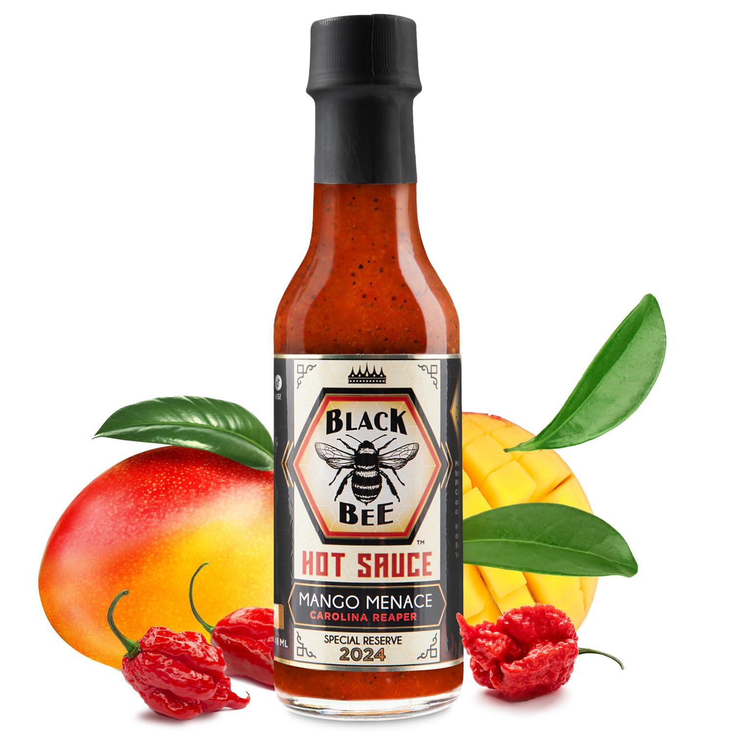 Black Bee Mango Menace Hot Sauce with Carolina Reaper - Limited Small Batch Special Reserve Extreme Heat Sauce with Fresh Mango & Fire Roasted