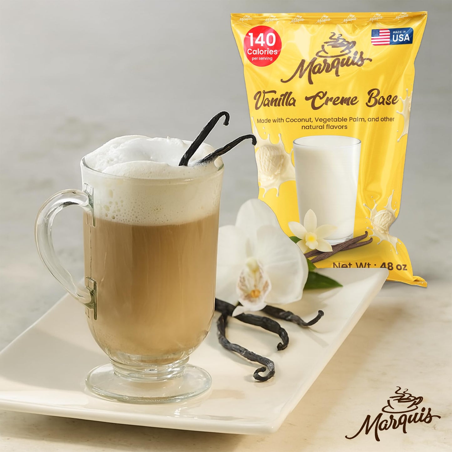 Marquis Vanilla Drink Mix - Smoothie Base and Blended Cream Beverage Powder for Smoothies and Blended Coffee, 48oz / 3lbs