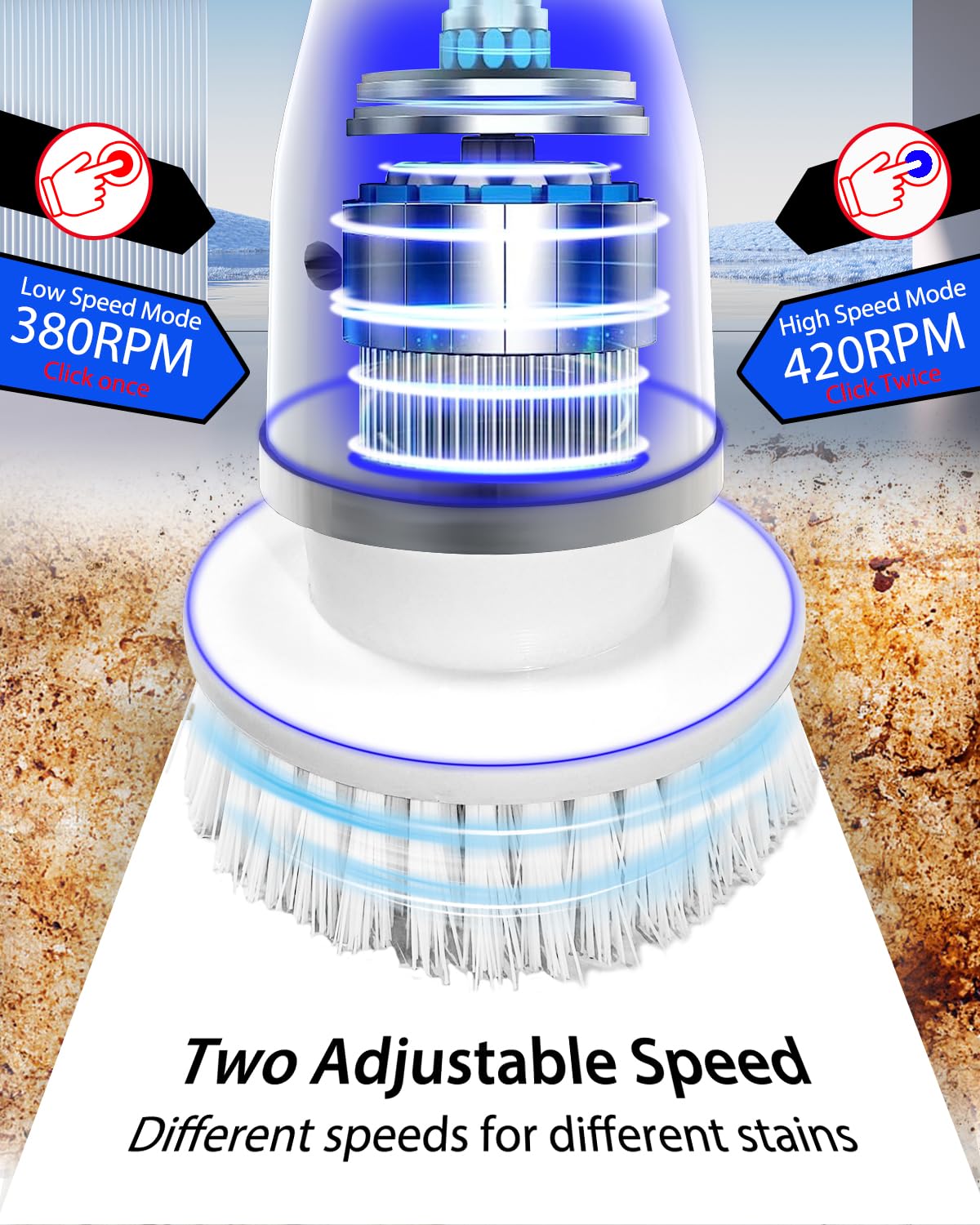 UBeesize Electric Spin Scrubber,Long Cordless Cleaning Brush,Rotatable Shower Scrubber with 8 Replaceable Heads,Adjustable Detachable Handle Bathroom