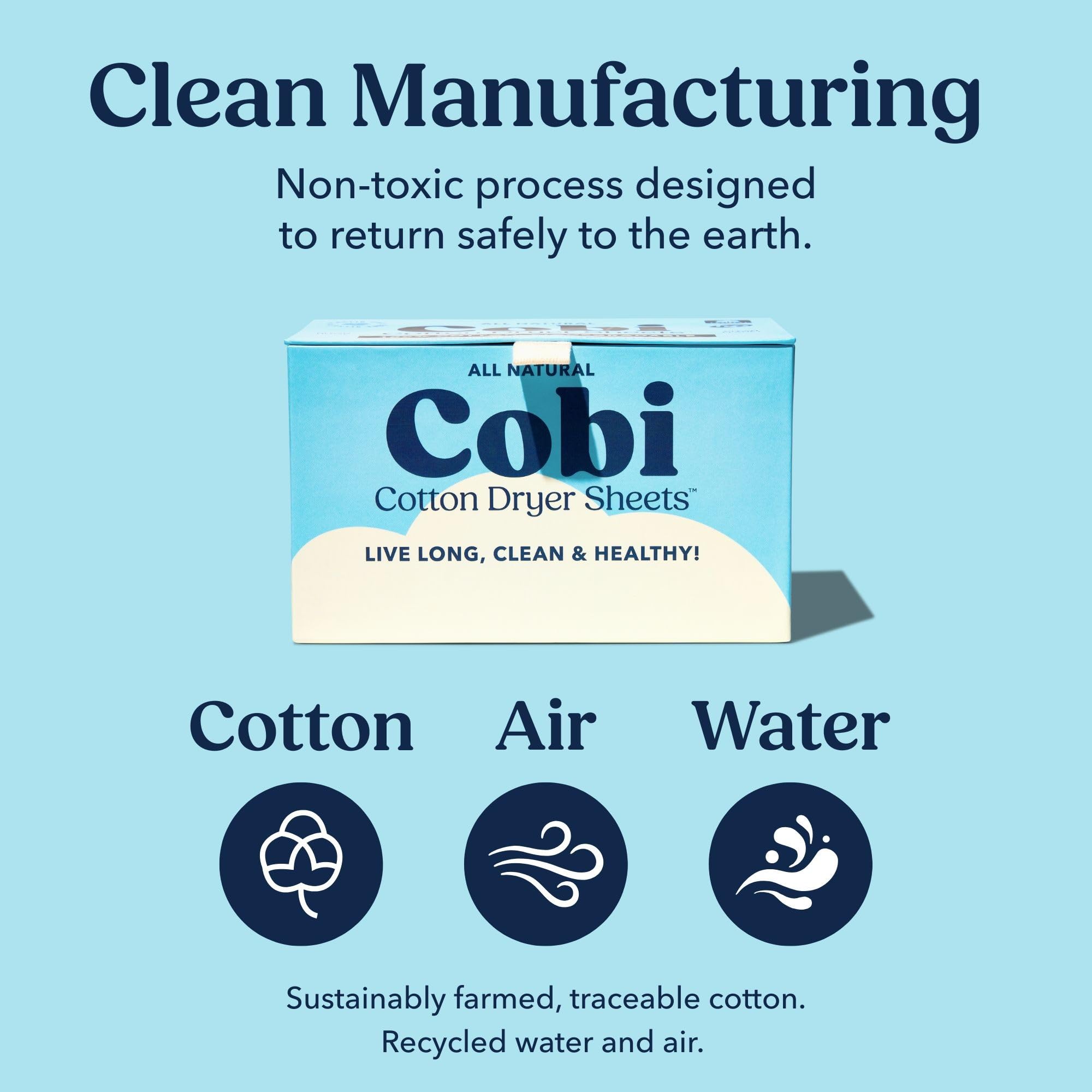 Cobi Biodegradable Non-Toxic Dryer Sheets - Naturally Scented Cotton Dryer Sheets - Eco-Friendly, Plant-Based, Plastic-Free (96, Scented)