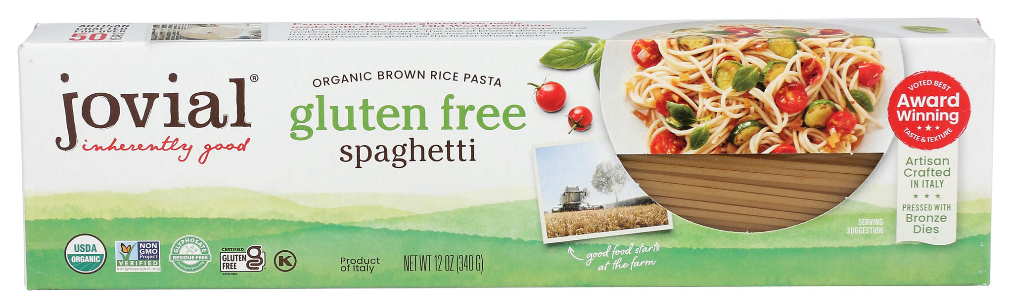Jovial Gluten Free Brown Rice Pasta Organic - Award-Winning Taste & Texture, Non-GMO, Free of Top 8 Allergens, Vegan Brown Rice Noodles, Made in Italy