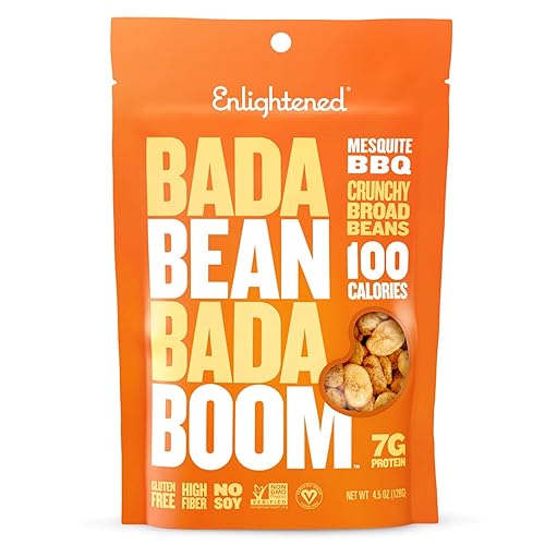 Bada Bean Bada Boom Plant-Based Protein, Gluten Free, Vegan, Crunchy Roasted Broad (Fava) Bean Snacks, 100 Calories per Serving, Mesquite BBQ, 4.5
