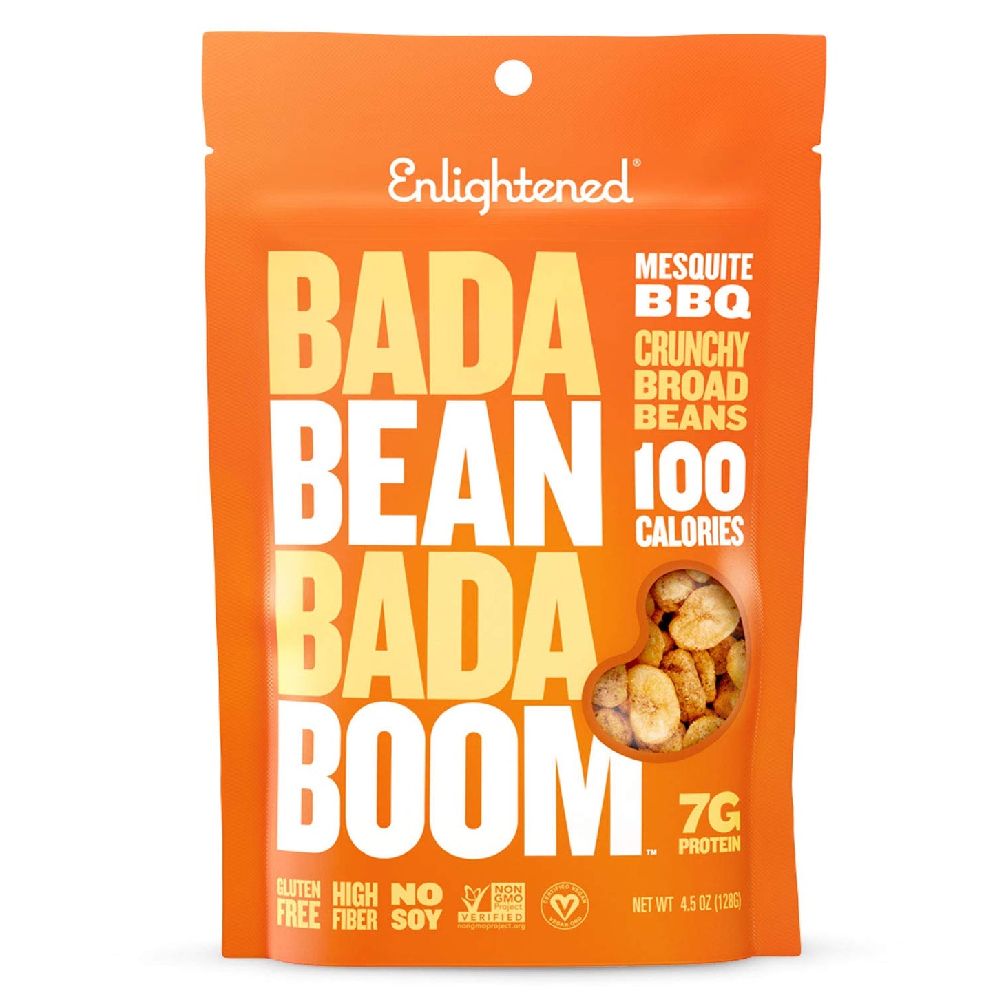 Bada Bean Bada Boom Plant-Based Protein, Gluten Free, Vegan, Crunchy Roasted Broad (Fava) Bean Snacks, 100 Calories per Serving, Mesquite BBQ, 4.5