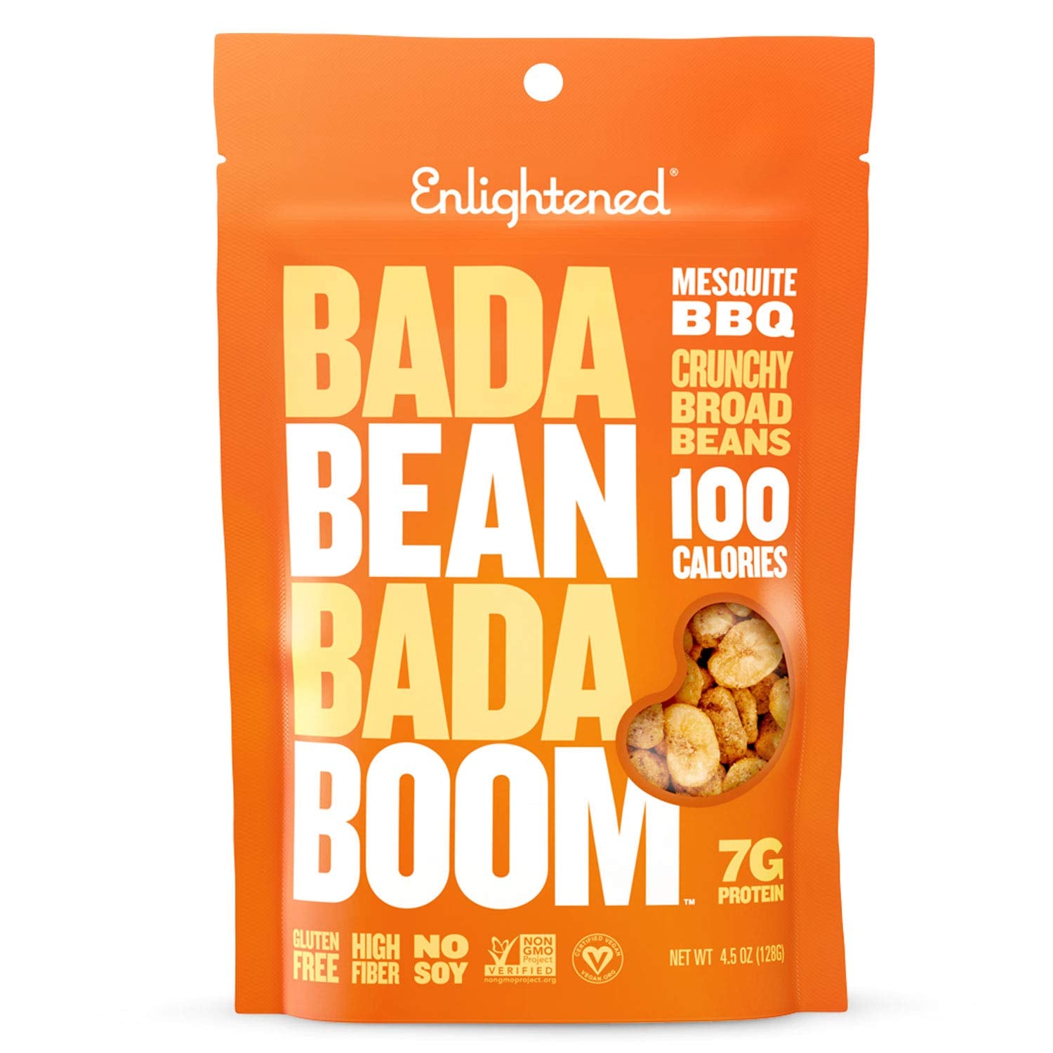 Bada Bean Bada Boom Plant-Based Protein, Gluten Free, Vegan, Crunchy Roasted Broad (Fava) Bean Snacks, 100 Calories per Serving, Mesquite BBQ, 4.5