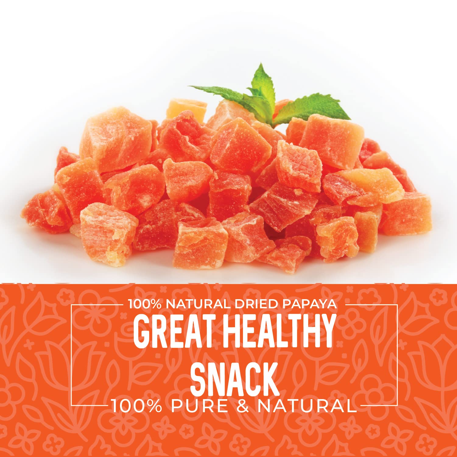 Herbaila Dried Papaya Chunks, 1 Pound. Dried Papaya Fresh, Paw Paw Tree Diced Papaya Fruit, Lightly Sweetened. All Natural, Non-GMO, 16 Ounces.