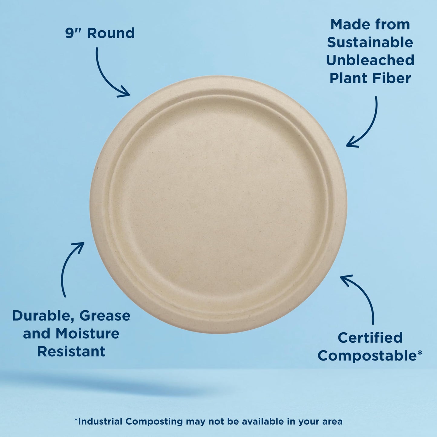 World Centric Compostable Round Paper Plates, 9" (Pack of 20), Made from Unbleached Plant Fiber, Sustainable, Heavy Duty, Grease Resistant, Microwave