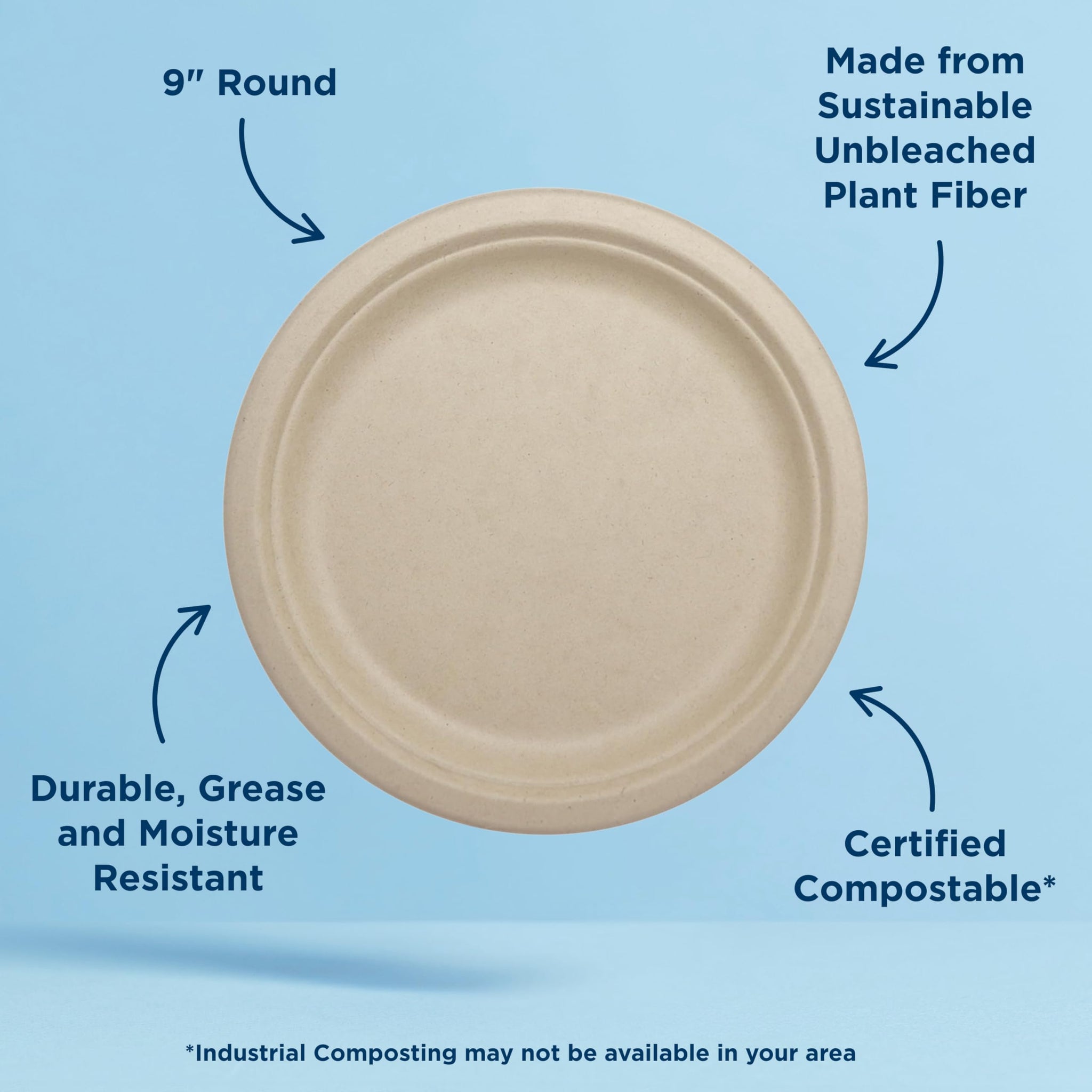 World Centric Compostable Round Paper Plates, 9" (Pack of 20), Made from Unbleached Plant Fiber, Sustainable, Heavy Duty, Grease Resistant, Microwave