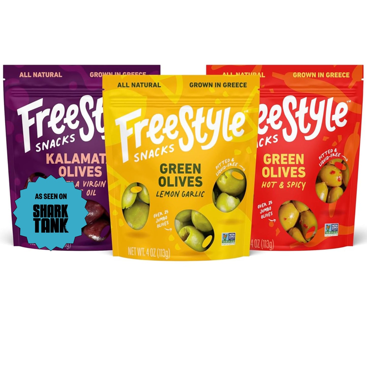 Freestyle Snacks Olive Snack Packs - As Seen on Shark Tank - Fresh Pitted Kalamata & Green Olives, Grown in Greece, Salty Snack, All Natural, Non-GMO