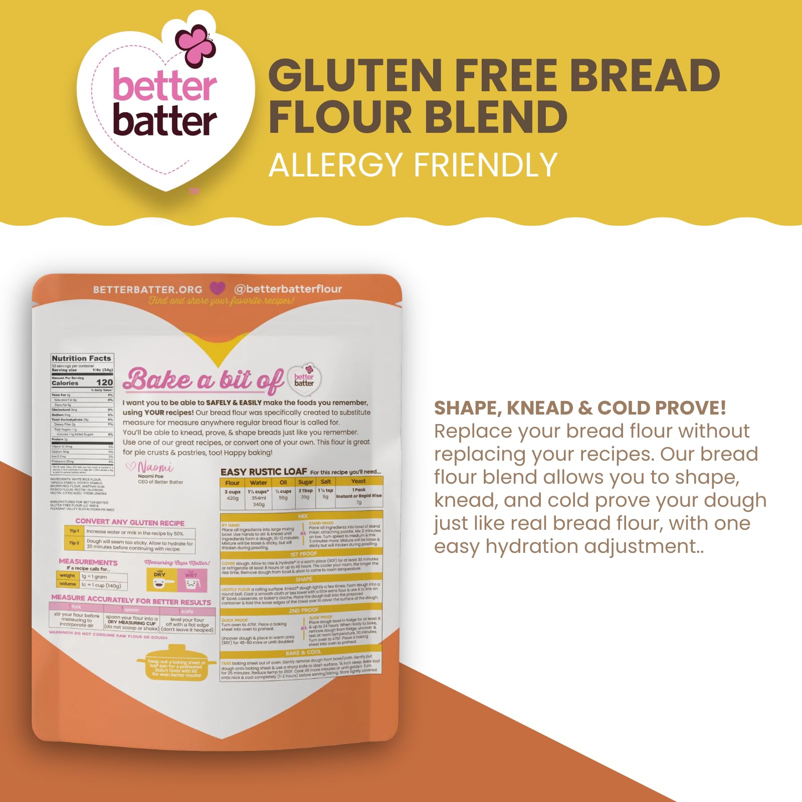 Better Batter Bread Flour | Certified Kosher & Gluten Free Flour for Baking Top 9 Allergen-Free Perfect for Yeast Bread Recipes & Pie Crusts! Knead