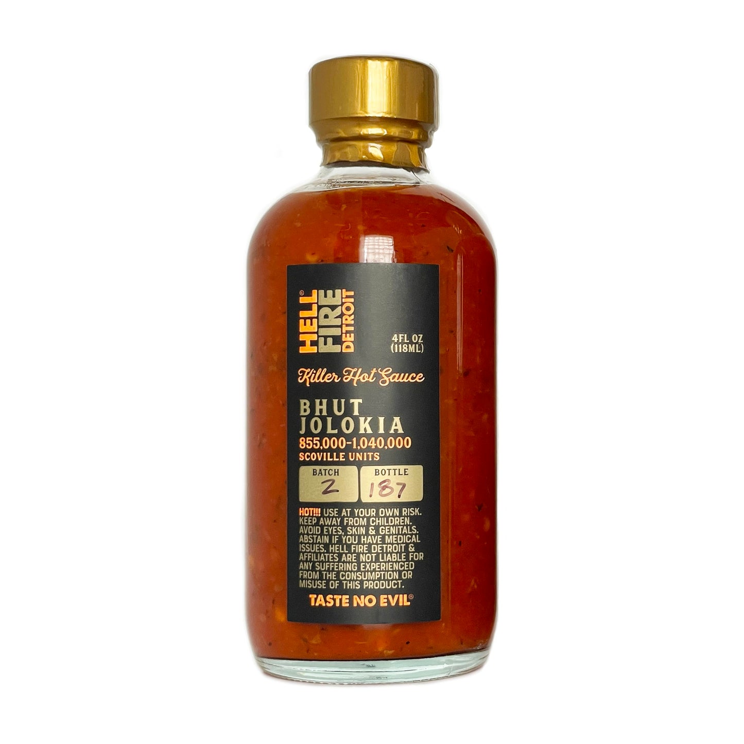 Hell Fire Detroit Bhut Jolokia (aka Ghost) Hot Sauce (Superhot), Limited Edition, Crafted with Fresh, Fire-Roasted Bhut Jolokia Chile Peppers