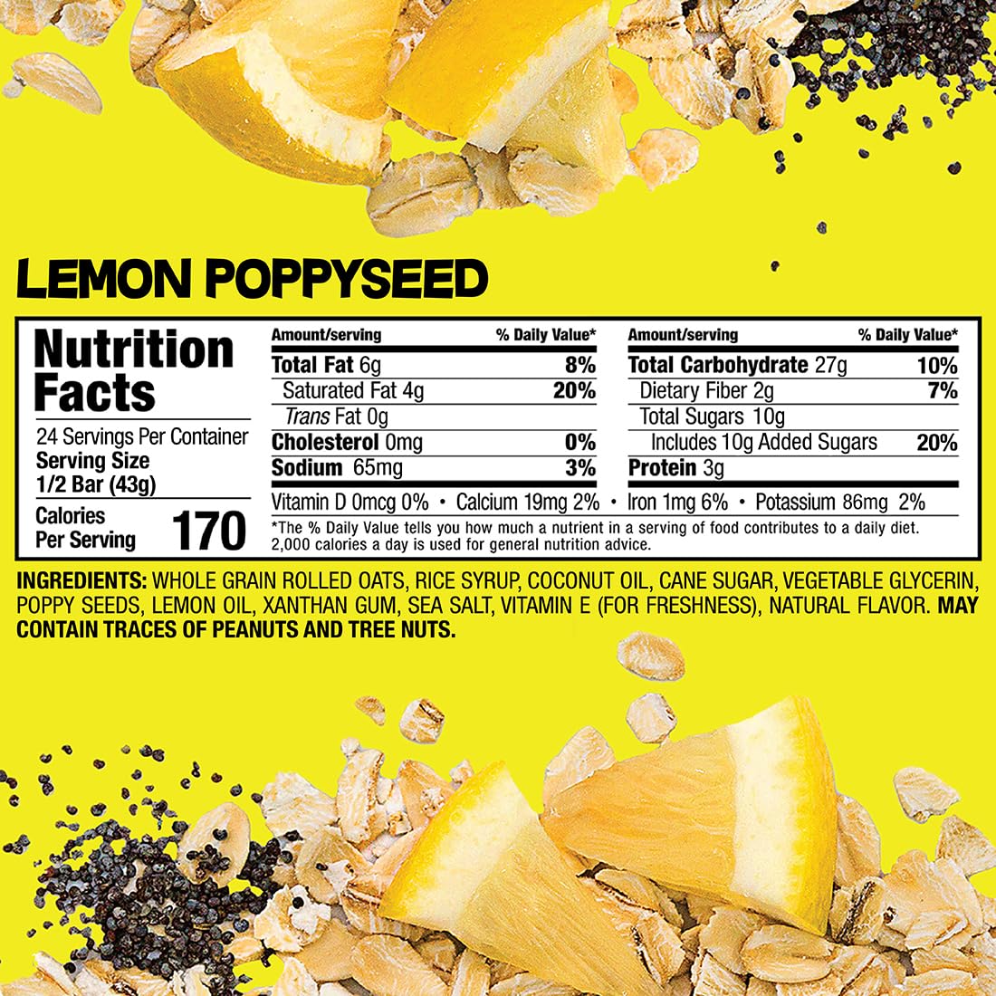 Bobo's Lemon Poppyseed Oat Bars, Simple Ingredients, Whole Grain Oats, Plant Based, Gluten Free Breakfast Bars, Non-GMO, Healthy Snacks for Adults