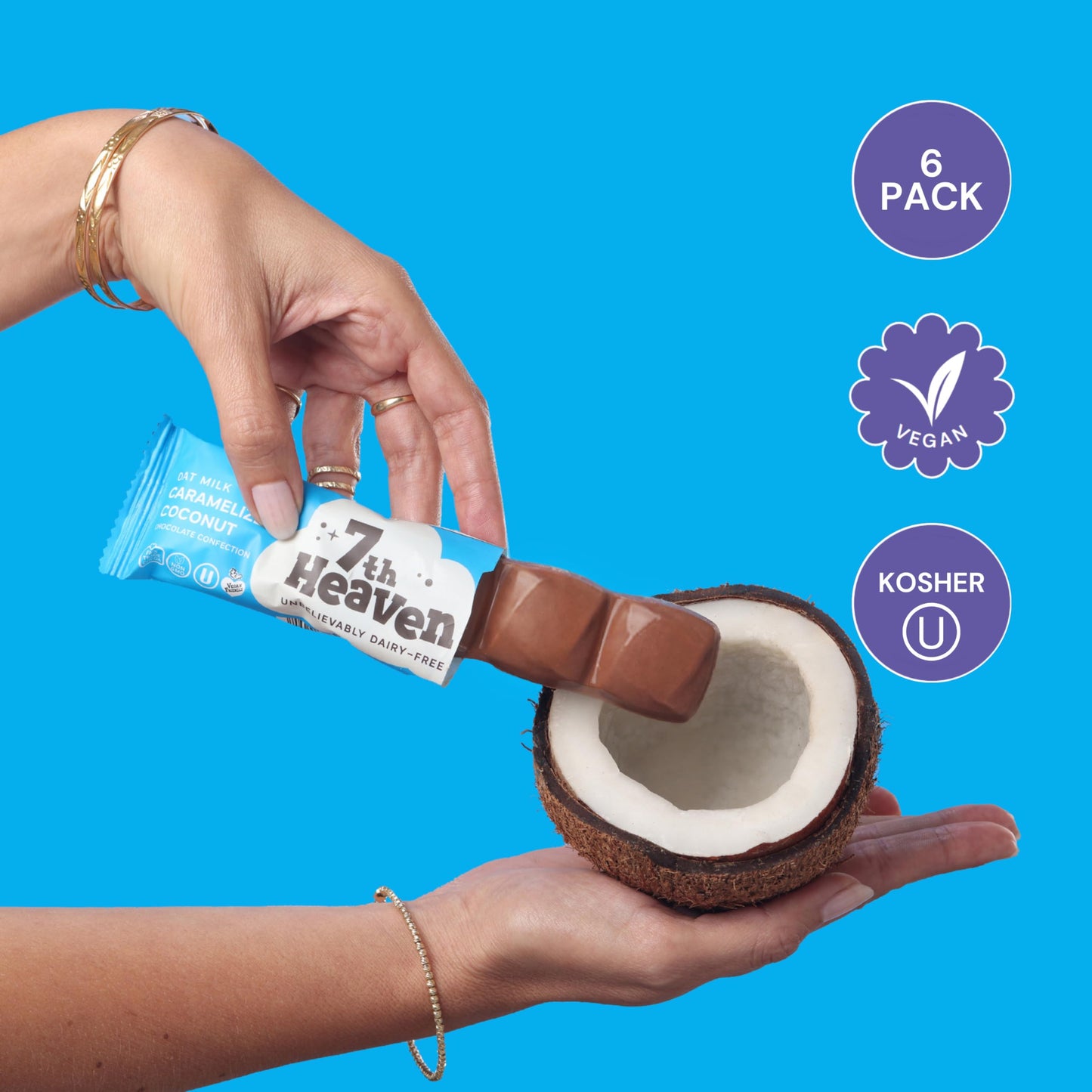 7th Heaven, Vegan Oat Milk Chocolate Snack Bars: Caramelized Coconut - (1.6 oz - 6 Pack), Healthy Chocolate, Perfect Valentines Gift For Your Loved