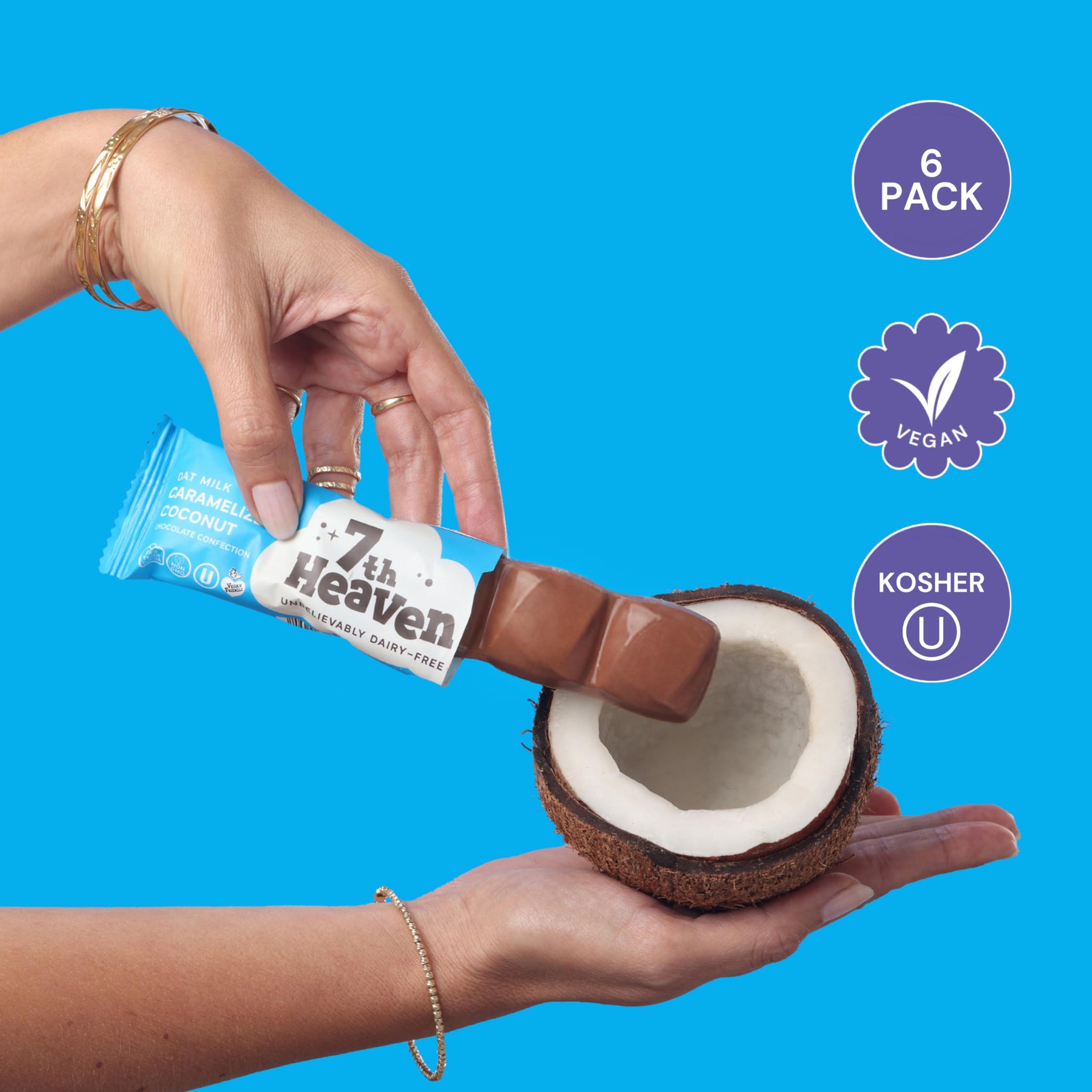 7th Heaven, Vegan Oat Milk Chocolate Snack Bars: Caramelized Coconut - (1.6 oz - 6 Pack), Healthy Chocolate, Perfect Valentines Gift For Your Loved