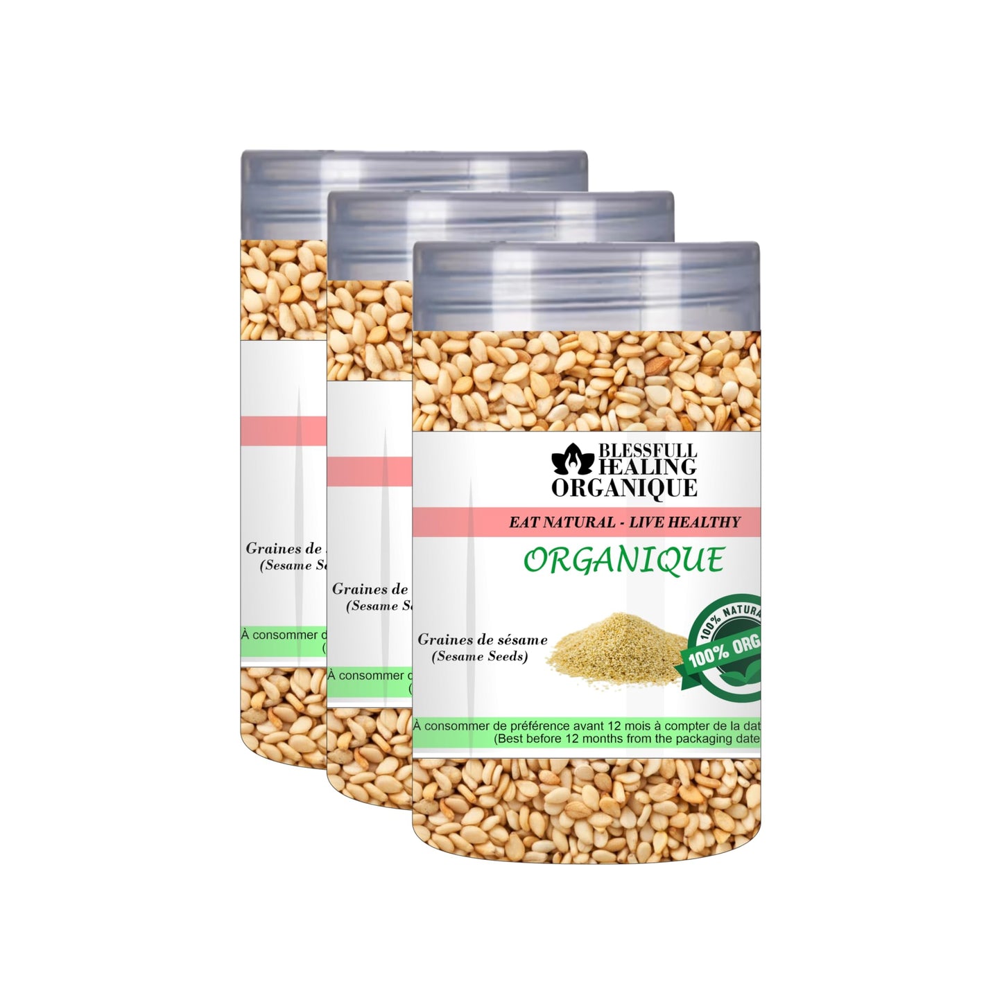 Blessfull Healing Organic Sesame Seed 100 Gram (3.52 oz) Each (Pack Of 3) = 300 Grams, Vegan