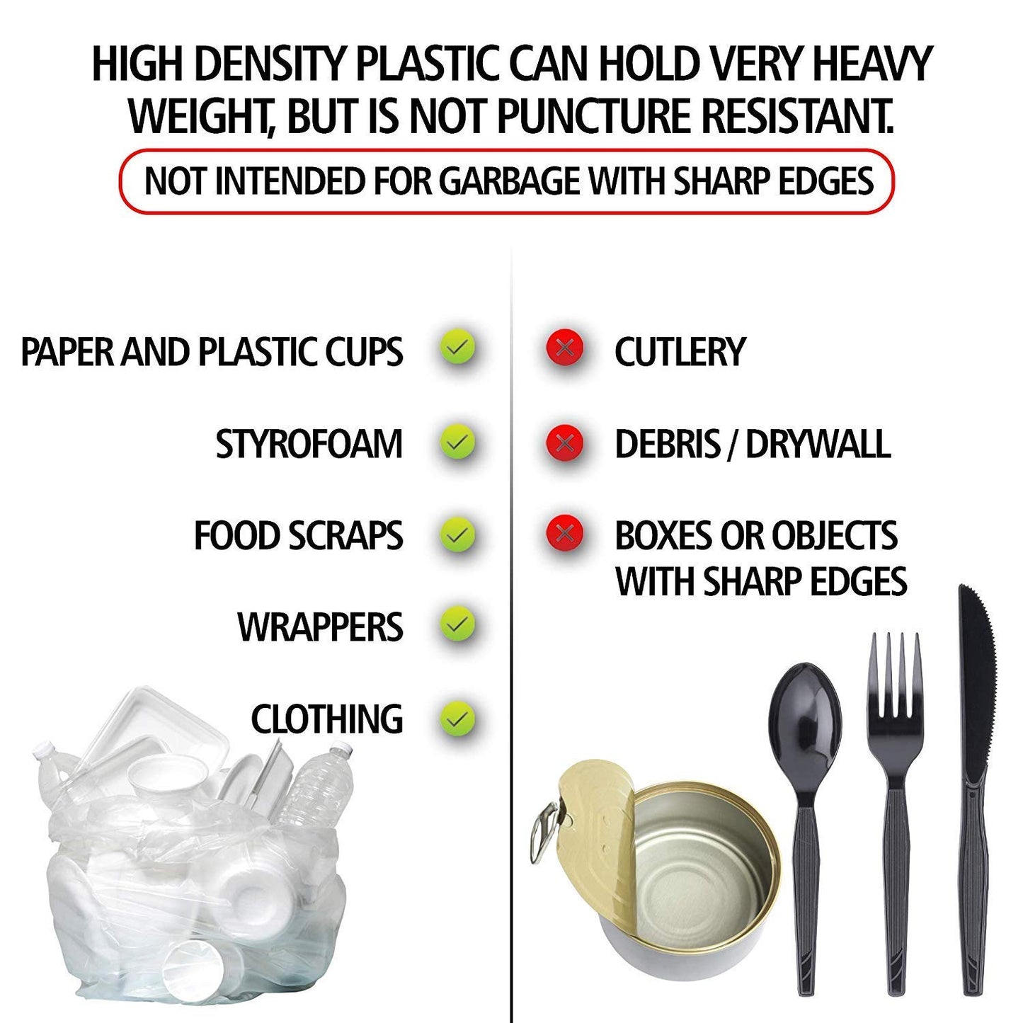 Aluf Plastics 10 Gallon Trash Bags - (COMMERCIAL 1000 PACK) - Source Reduction Series Value High Density 6 MICRON gauge - Intended for Home, Office